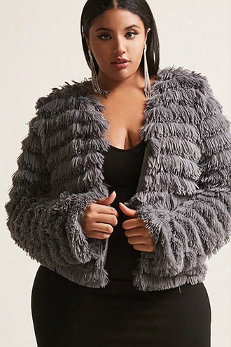 Plus Size Fuzzy Open-front Jacket