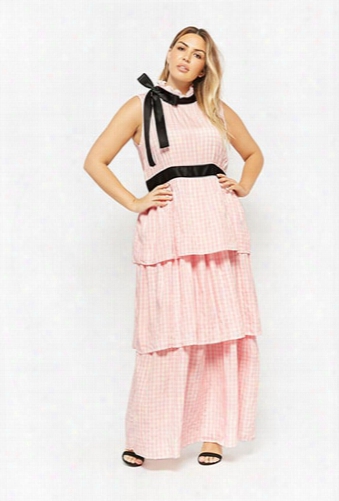 Plus Size Gingham Tie-neck Maxi Dress