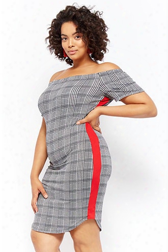 Plus Size Glen Plaid Off-the Shoulder Dress