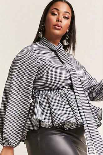 Plus Size Houndstooth Flounce Shirt