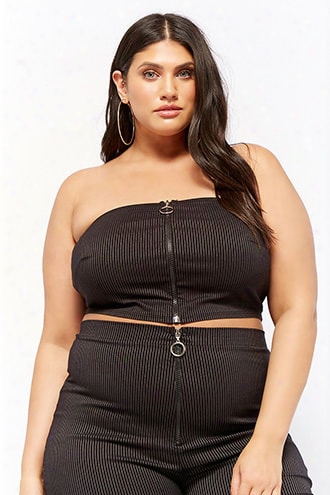 Plus Size Pinstriped Cropped Tube Top