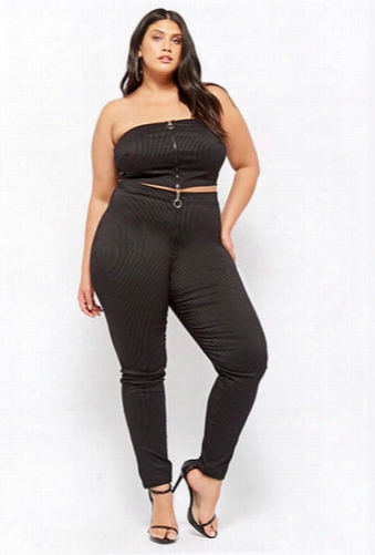 Plus Size Pull-ring Pinstriped Pants