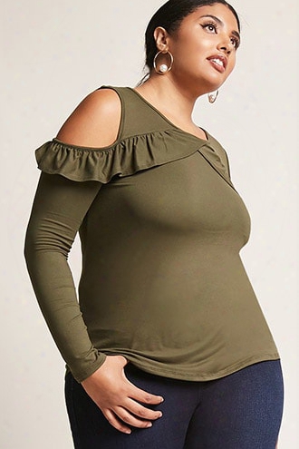 Plus Size Ruffle Open-shoulder Top