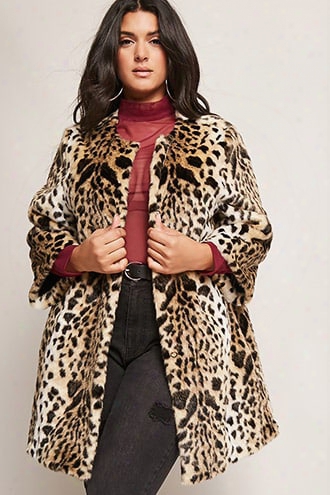 Plus Size Shaci Leopard Faux Fur Coat
