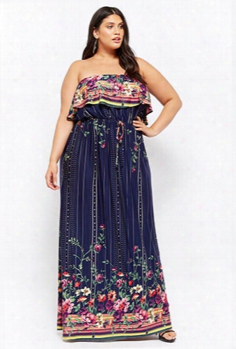 Plus Size Strapless Floral Maxi Dress