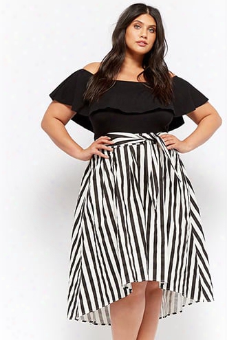 Plus Size Striped High-low Skirt
