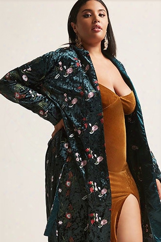 Plus Size Velvet Floral Cardigan