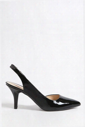 Qupid Faux Patent Leather Slingback Pumps