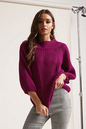 Ribbed Knit Balloon-sleeve Sweater