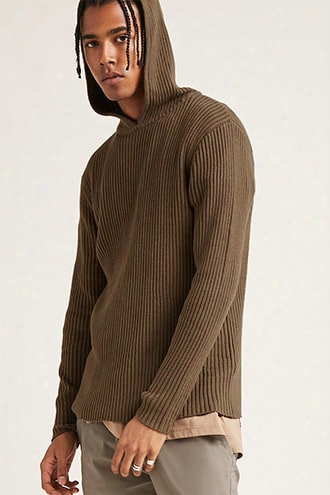 Ribbed Knit Hooded Sweater