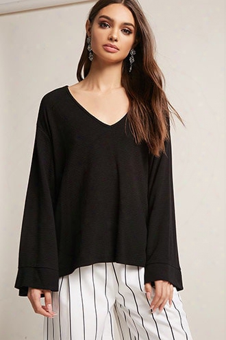 Ribbed Knit Kimono-sleeve Top