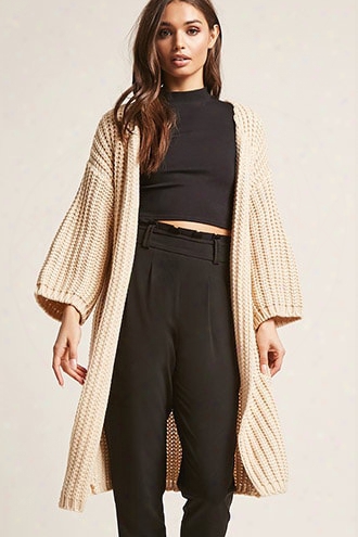 Ribbed Knit Open Front Cardigan