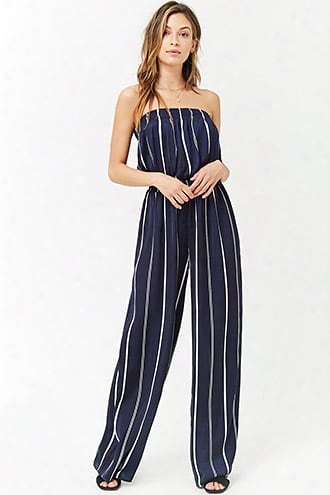 Satin Striped Strapless Jumpsuit