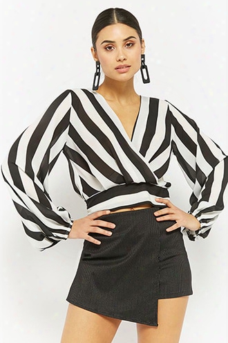 Striped Chiffon Surplice Top