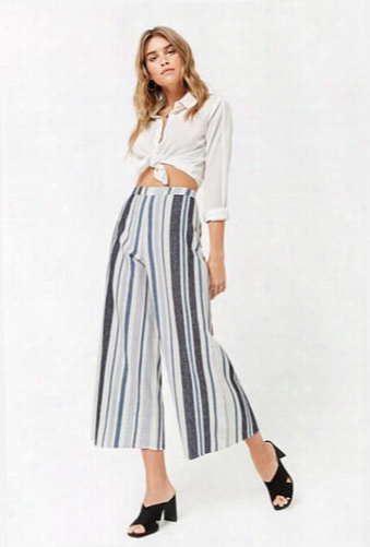 Striped Linen-blend Capri Pants