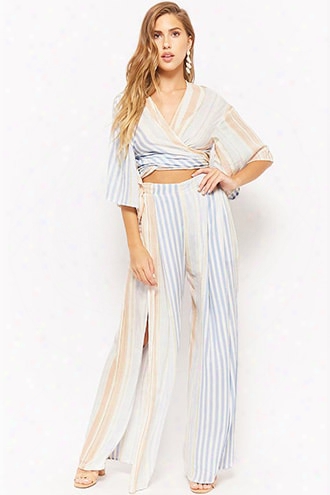 Striped Wraparound-hem Top & Pants Set