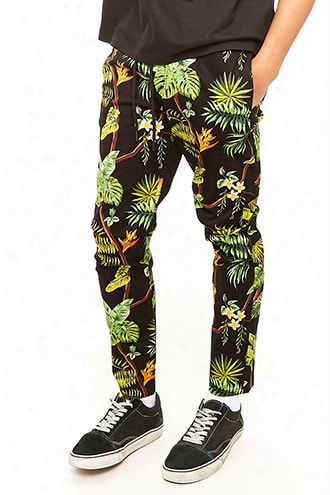 Tropical Print Drawstring Pants