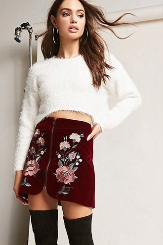 Velvet Embroidered Mini Skirt