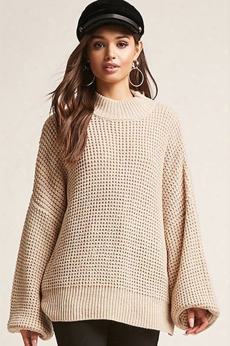 Waffle Knit Balloon-sleeve Sweater