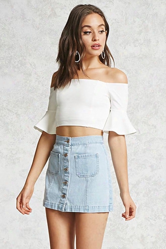 Button-front Denim Skirt