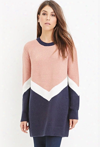 Contemporary Chevron-patterned Longline Sweater