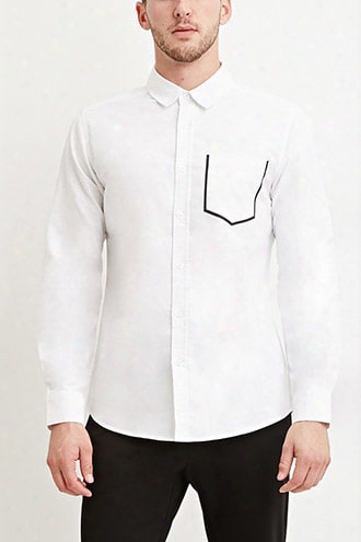 Contrast Trim-pocket Shirt