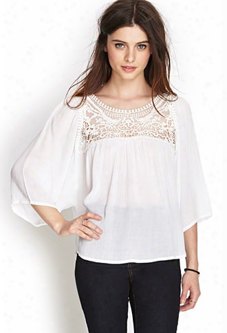 Crocheted Gauze Peasant Top