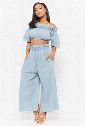 Denim Crop Top & Culotte Pants Set