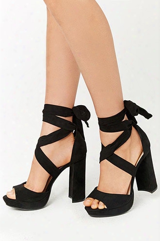 Faux Suede Wraparound Platform Heels