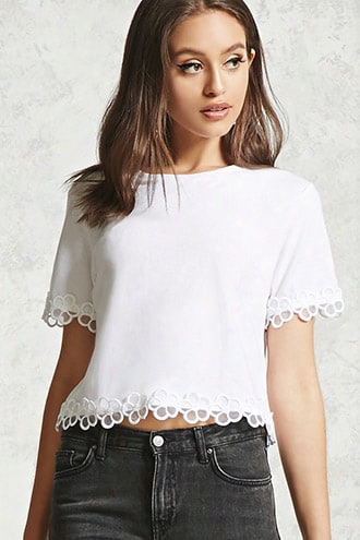 Floral Crochet Trim Boxy Top