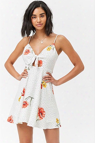 Floral Polka Dot Tie-front Dress