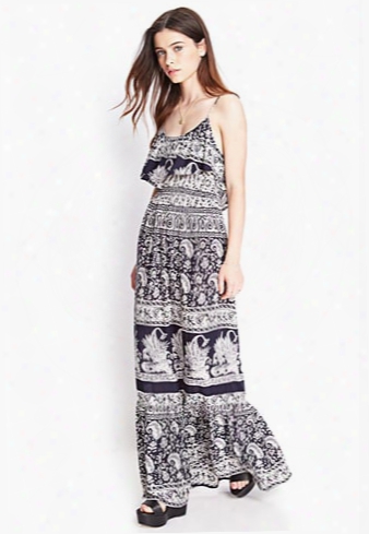 Flounced Tribal Print Maxi Dress