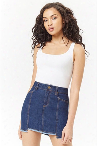 Frayed Step-hem Denim Skirt