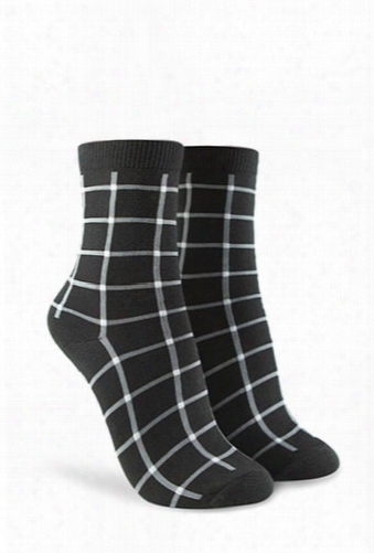 Grid Print Crew Socks