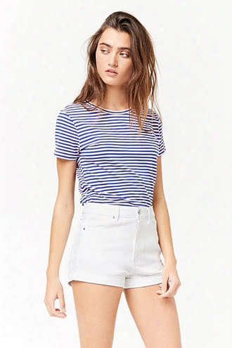 High-waist Cuffed Denim Shorts