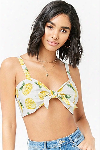 Lemon Print Tie-front Crop Top