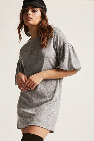 Marled Knit Balloon Sleeve Dress