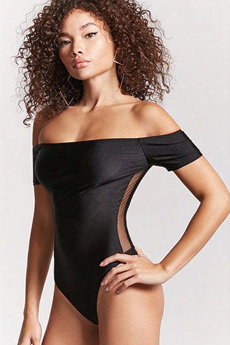 Mesh Panel Off-the-shoulder Bodysuit