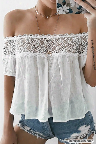 Off-the-shoulder Lace-trim Top