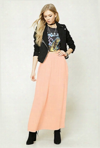 Pleated Satin Maxi Skirt