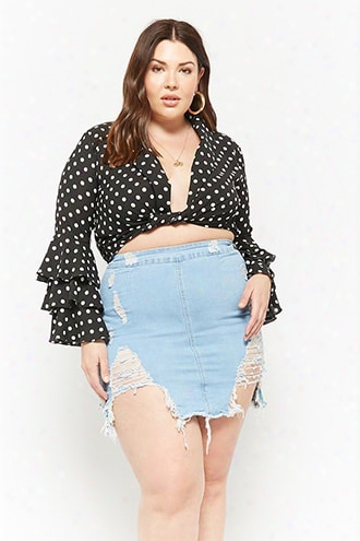 Plus Size Distressed Denim Skirt