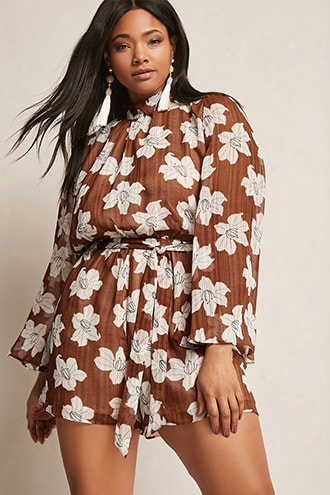 Plus Size Floral Mock Neck Romper