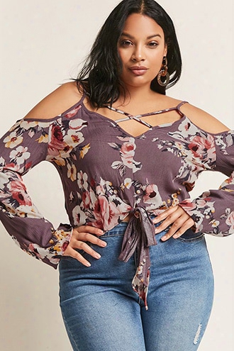 Plus Size Floral Open-shoulder Top