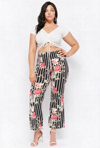 Plus Size Floral Striped Pants