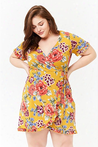 Plus Size Floral Surplice Dress