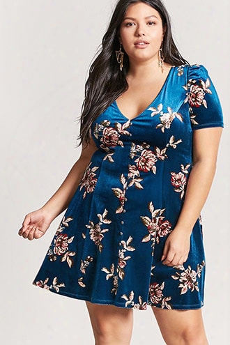 Plus Size Floral Velvet Dress