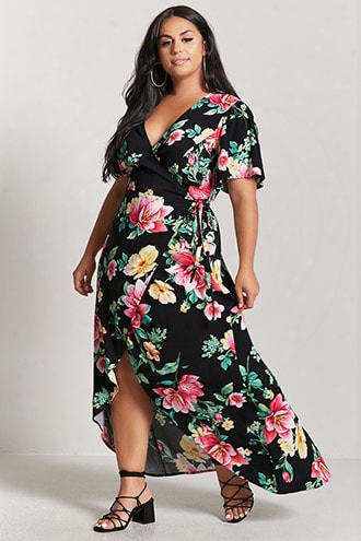 Plus Size Floral Wrap Maxi Dress