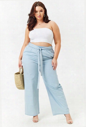 Plus Size High-waisted Chambray Pants