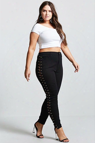 Plus Size Lace-up Skinny Pants