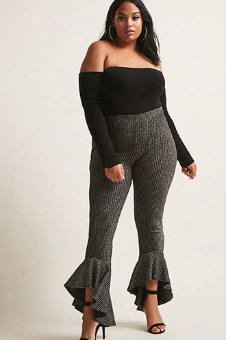 Plus Size Lurex Striped Flared Pants